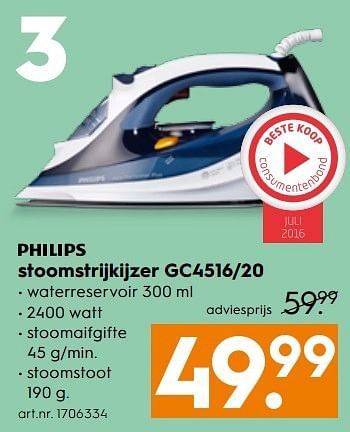 Aanbiedingen Philips stoomstrijkijzer gc4516-20 - Philips - Geldig van 13/05/2017 tot 24/05/2017 bij Blokker