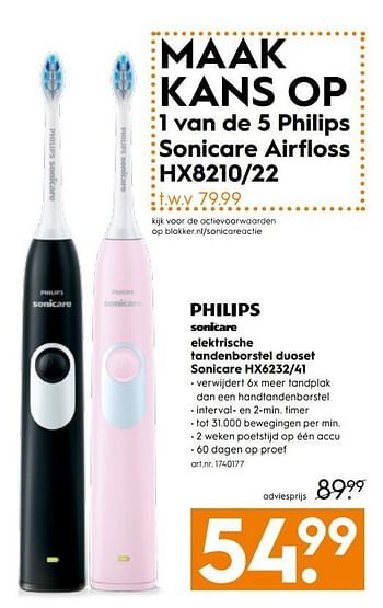 Aanbiedingen Elektrische tandenborstel duoset sonicare hx6232-41 - Philips - Geldig van 13/05/2017 tot 24/05/2017 bij Blokker