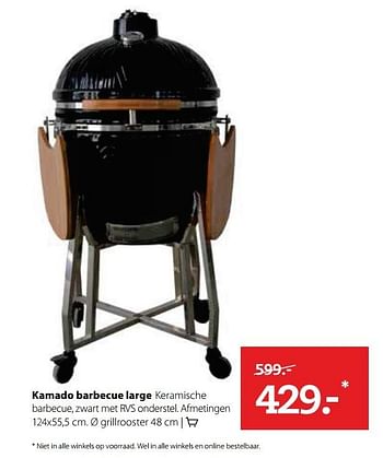 Aanbiedingen Kamado barbecue large keramische barbecue, zwart met rvs onderstel afmetingen - Kamado - Geldig van 15/05/2017 tot 28/05/2017 bij Boerenbond