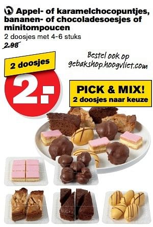 Aanbiedingen Appel- of karamelchocopuntjes, bananen- of chocoladesoesjes of minitompoucen - Huismerk - Hoogvliet - Geldig van 17/05/2017 tot 24/05/2017 bij Hoogvliet