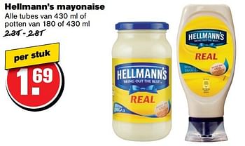 Aanbiedingen Hellmann`s mayonaise alle tubes of potten - Hellman's - Geldig van 17/05/2017 tot 24/05/2017 bij Hoogvliet