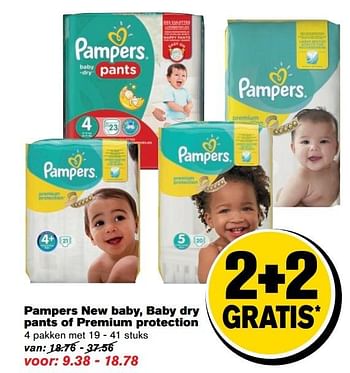 Aanbiedingen Pampers new baby, baby dry pants of premium protection - Pampers - Geldig van 17/05/2017 tot 24/05/2017 bij Hoogvliet