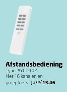 Aanbiedingen Afstandsbediening type ayct-102 - Huismerk - Formido - Geldig van 15/05/2017 tot 28/05/2017 bij Formido