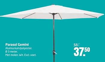 Aanbiedingen Parasol gemini alumiunium-polyester - Huismerk - Formido - Geldig van 15/05/2017 tot 28/05/2017 bij Formido