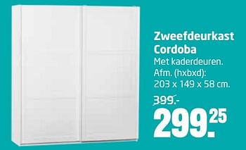 Aanbiedingen Zweefdeurkast cordoba met kaderdeuren - Huismerk - Formido - Geldig van 15/05/2017 tot 28/05/2017 bij Formido