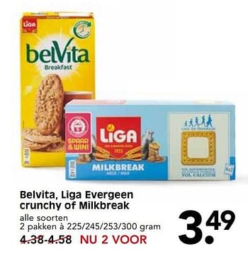 Aanbiedingen Belvita, liga evergeen crunchy of milkbreak - Liga - Geldig van 21/05/2017 tot 27/05/2017 bij Em-té