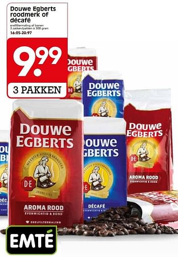 Aanbiedingen Douwe egberts roodmerk of décafé - Douwe Egberts - Geldig van 21/05/2017 tot 27/05/2017 bij Em-té