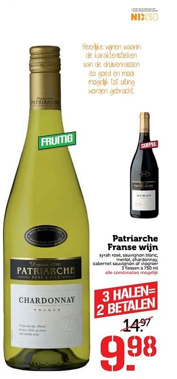 Aanbiedingen Patriarche franse wijn - Witte wijnen - Geldig van 22/05/2017 tot 28/05/2017 bij Coop