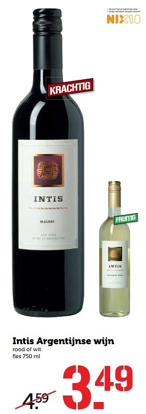 Aanbiedingen Intis argentijnse wijn - Witte wijnen - Geldig van 22/05/2017 tot 28/05/2017 bij Coop