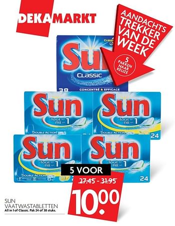 Aanbiedingen Sun vaatwastabletten - Sun - Geldig van 21/05/2017 tot 27/05/2017 bij Deka Markt