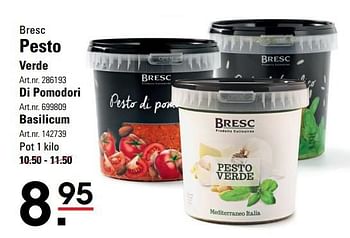 Aanbiedingen Pesto verde, di pomodori, basilicum - Bresc - Geldig van 18/05/2017 tot 29/05/2017 bij Sligro