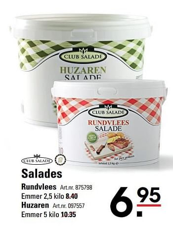 Aanbiedingen Salades rundvlees - Club Salade - Geldig van 18/05/2017 tot 29/05/2017 bij Sligro