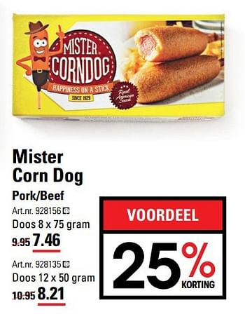 Aanbiedingen Mister corn dog pork-beef - Huismerk - Sligro - Geldig van 18/05/2017 tot 29/05/2017 bij Sligro