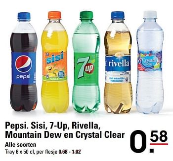 Aanbiedingen Pepsi. sisi, 7-up, rivella, mountain dew en crystal clear - Huismerk - Sligro - Geldig van 18/05/2017 tot 29/05/2017 bij Sligro