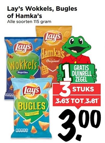 Aanbiedingen Lay`s wokkels, bugles of hamka`s - Lay's - Geldig van 21/05/2017 tot 27/05/2017 bij Vomar