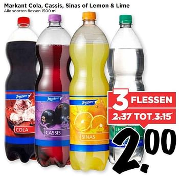 Aanbiedingen Markant cola, cassis, sinas of lemon + lime - Markant - Geldig van 21/05/2017 tot 27/05/2017 bij Vomar