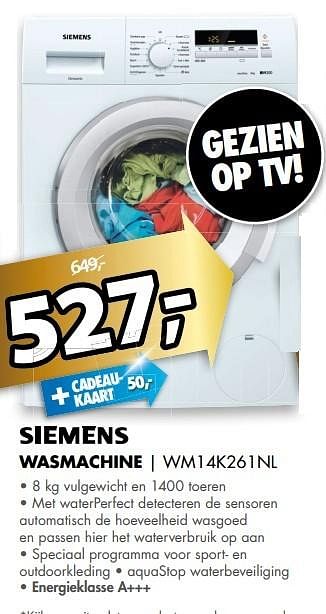 Aanbiedingen Siemens wasmachine wm14k261nl - Siemens - Geldig van 21/05/2017 tot 28/05/2017 bij Expert
