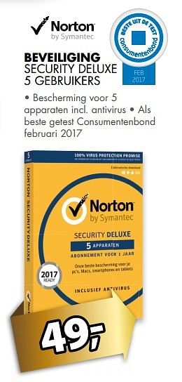 Aanbiedingen Norton beveiliging security deluxe 5 gebruikers - Norton - Geldig van 21/05/2017 tot 28/05/2017 bij Expert
