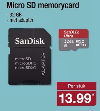 Aanbiedingen Sandisk micro sd memorycard - Sandisk - Geldig van 22/05/2017 tot 28/05/2017 bij Aldi