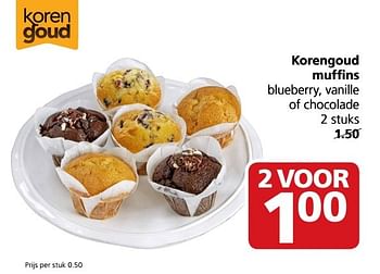 Aanbiedingen Korengoud muffins blueberry, vanille of chocolade - Korengoud - Geldig van 22/05/2017 tot 28/05/2017 bij Jan Linders