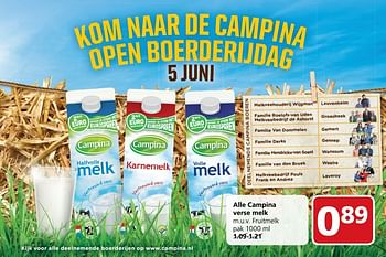 Aanbiedingen Alle campina verse melk - Campina - Geldig van 22/05/2017 tot 28/05/2017 bij Jan Linders