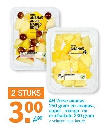 Aanbiedingen Verse ananas en ananas, appel, mango en druifsalade - Huismerk - Albert Heijn - Geldig van 22/05/2017 tot 28/05/2017 bij Albert Heijn