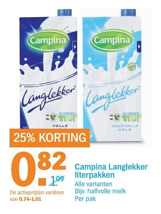 Aanbiedingen Campina langlekker literpakken - Campina - Geldig van 22/05/2017 tot 28/05/2017 bij Albert Heijn