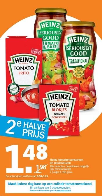 Aanbiedingen Heinz tomatenconserven en pastasauzen - Heinz - Geldig van 22/05/2017 tot 28/05/2017 bij Albert Heijn