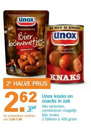 Aanbiedingen Unox knaks en snacks in zak - Unox - Geldig van 22/05/2017 tot 28/05/2017 bij Albert Heijn