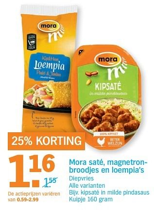 Aanbiedingen Mora saté, magnetronbroodjes en loempia`s - Mora - Geldig van 22/05/2017 tot 28/05/2017 bij Albert Heijn