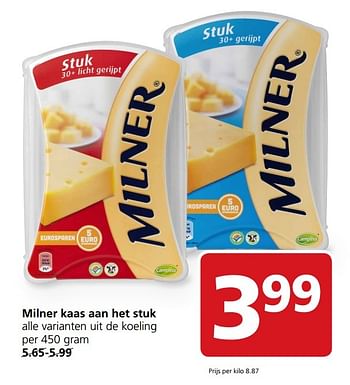 Aanbiedingen Milner kaas aan het stuk - Milner - Geldig van 22/05/2017 tot 28/05/2017 bij Jan Linders