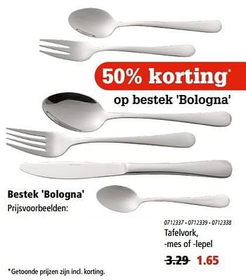 Aanbiedingen Bestek `bologna` tafelvork, -mes of -lepel - Huismerk - Marskramer - Geldig van 18/05/2017 tot 31/05/2017 bij Marskramer