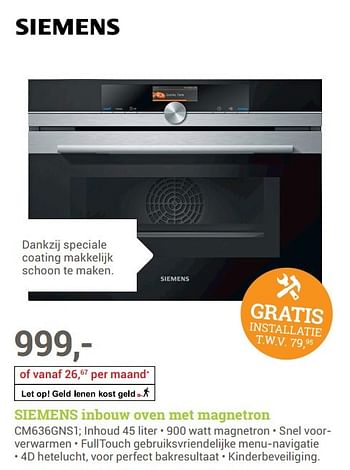 Aanbiedingen Siemens inbouw oven met magnetron cm636gns1 - Siemens - Geldig van 08/05/2017 tot 04/06/2017 bij BCC