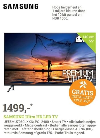 Aanbiedingen Samsung ultra hd led tv ue55mu7050lxxn - Samsung - Geldig van 08/05/2017 tot 04/06/2017 bij BCC