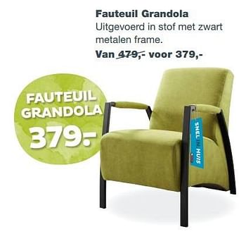 Aanbiedingen Fauteuil grandola uitgevoerd in stof met zwart metalen frame - Huismerk - INhouse - Geldig van 15/05/2017 tot 18/06/2017 bij INhouse