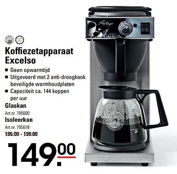 Aanbiedingen Koffiezetapparaat excelso glaskan - Alex Meijer - Geldig van 18/05/2017 tot 29/05/2017 bij Sligro