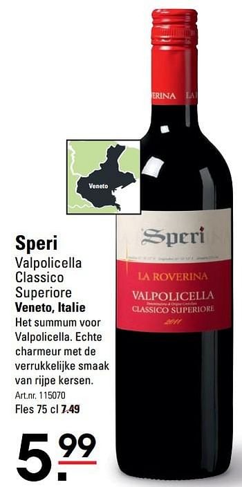 Aanbiedingen Speri valpolicella classico superiore - Rode wijnen - Geldig van 18/05/2017 tot 29/05/2017 bij Sligro