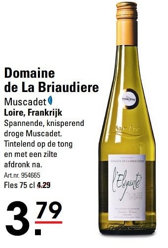 Aanbiedingen Domaine de la briaudiere muscadet - Witte wijnen - Geldig van 18/05/2017 tot 29/05/2017 bij Sligro