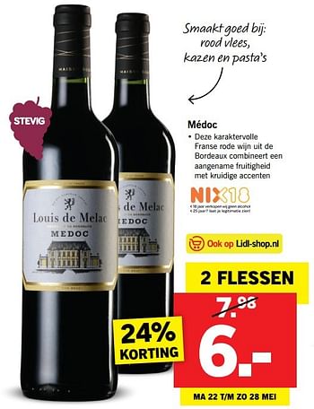 Aanbiedingen Médoc - Rode wijnen - Geldig van 21/05/2017 tot 27/05/2017 bij Lidl
