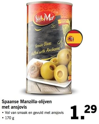 Aanbiedingen Spaanse manzilla-olijven met ansjovis - Sol &amp; Mar - Geldig van 21/05/2017 tot 27/05/2017 bij Lidl