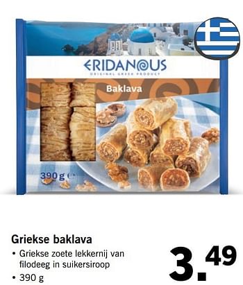 Aanbiedingen Griekse baklava - Eridanous - Geldig van 21/05/2017 tot 27/05/2017 bij Lidl
