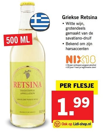 Aanbiedingen Griekse retsina - Witte wijnen - Geldig van 21/05/2017 tot 27/05/2017 bij Lidl