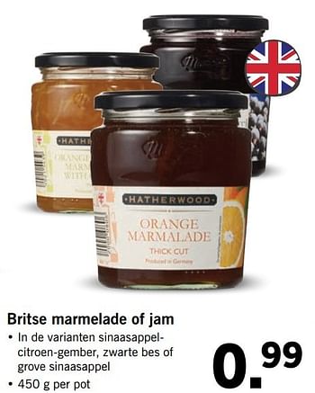 Aanbiedingen Britse marmelade of jam - Hatherwood - Geldig van 21/05/2017 tot 27/05/2017 bij Lidl