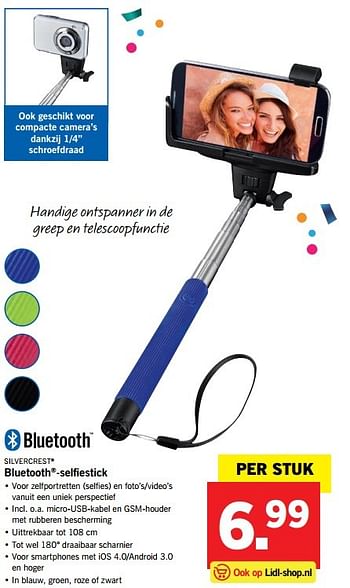 Aanbiedingen Silvercrest bluetooth -selfiestick - SilverCrest - Geldig van 21/05/2017 tot 27/05/2017 bij Lidl