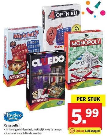 Aanbiedingen Reisspellen - Hasbro - Geldig van 21/05/2017 tot 27/05/2017 bij Lidl