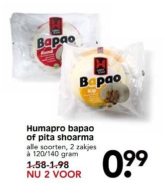 Aanbiedingen Humapro bapao of pita shoarma - Humapro - Geldig van 21/05/2017 tot 27/05/2017 bij Em-té