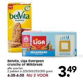 Aanbiedingen Belvita, liga evergeen crunchy of milkbreak - Liga - Geldig van 21/05/2017 tot 27/05/2017 bij Em-té
