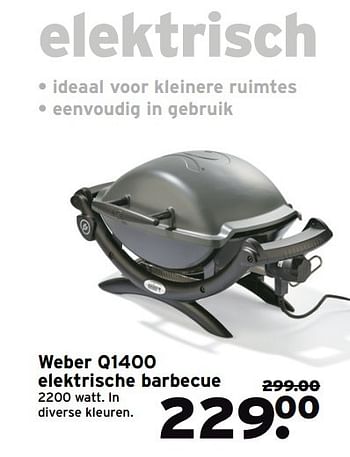 Aanbiedingen Weber q1400 elektrische barbecue - Weber - Geldig van 21/05/2017 tot 28/05/2017 bij Gamma