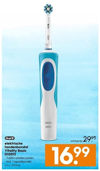 Aanbiedingen Oral-b elektrische tandenborstel vitality basic d12013 - Oral-B - Geldig van 20/05/2017 tot 31/05/2017 bij Blokker
