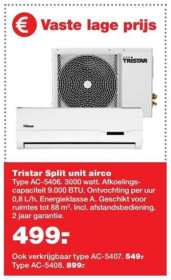 Aanbiedingen Tristar split unit airco - Tristar - Geldig van 22/05/2017 tot 31/05/2017 bij Praxis